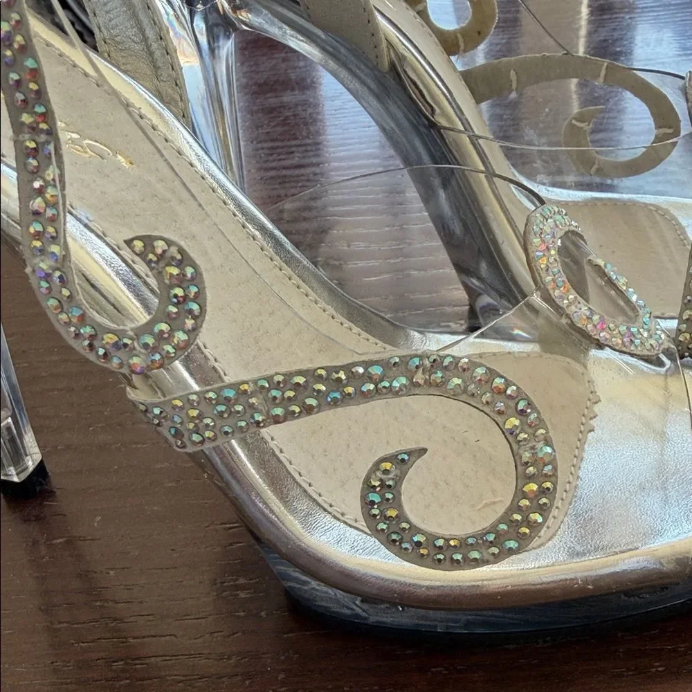New Fabulicious Elegant Silver Crystal Women's vintage retro pinup Heels 8